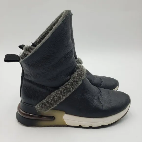 ASH Laika Boot Sneakers 8 Womens Leather Shearing Lined Black