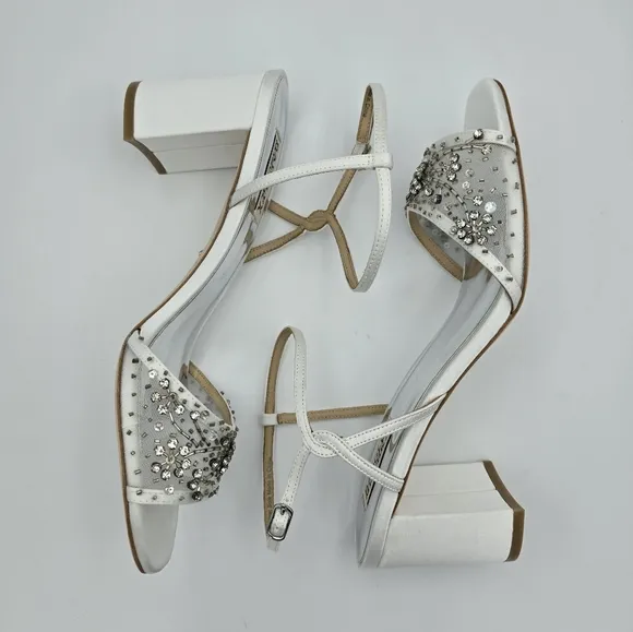 Badgley Mischka Blaine Embellished Block Heel Sandals, Soft White, Women's 9