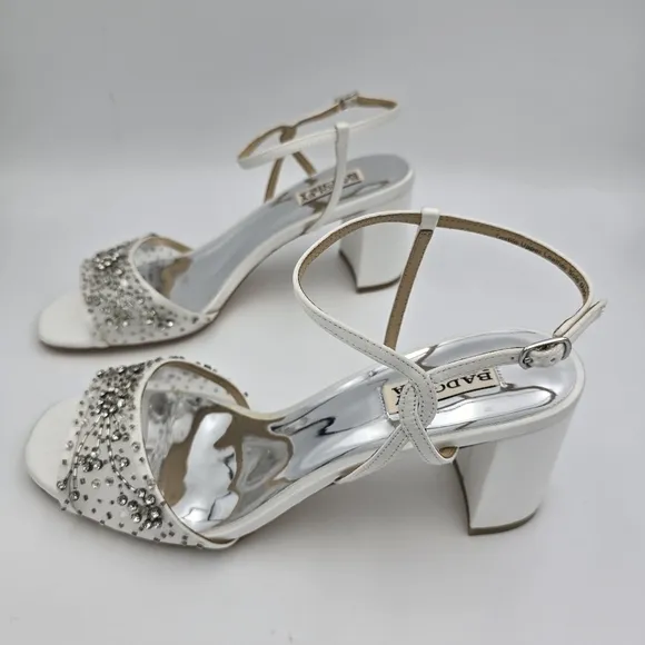 Badgley Mischka Blaine Embellished Block Heel Sandals, Soft White, Women's 9
