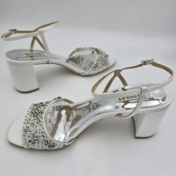 Badgley Mischka Blaine Embellished Block Heel Sandals, Soft White, Women's 9