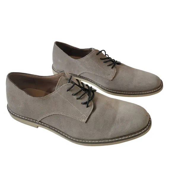 BANANA REPUBLIC Suede Oxford Men's Sz 12 Gray Lace-Up Business Casual Minimalist