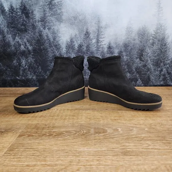 Bandolino Faux Fur Black Wedge Ankle Boots | Women's 11M