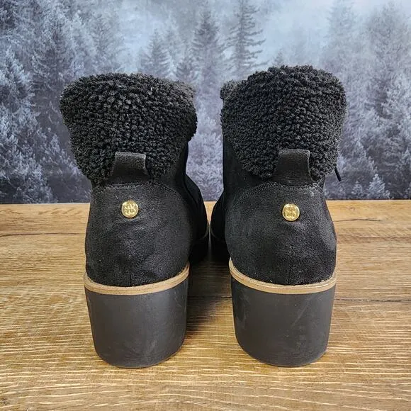Bandolino Faux Fur Black Wedge Ankle Boots | Women's 11M