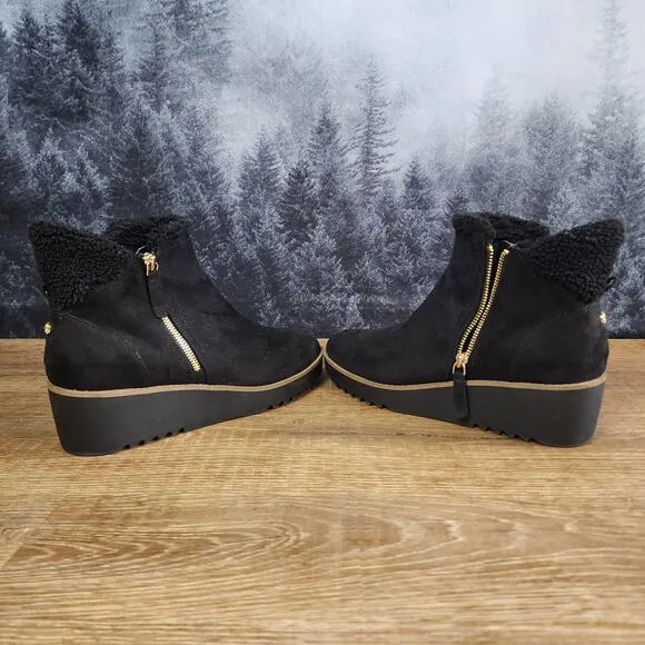 Bandolino Faux Fur Black Wedge Ankle Boots | Women's 11M