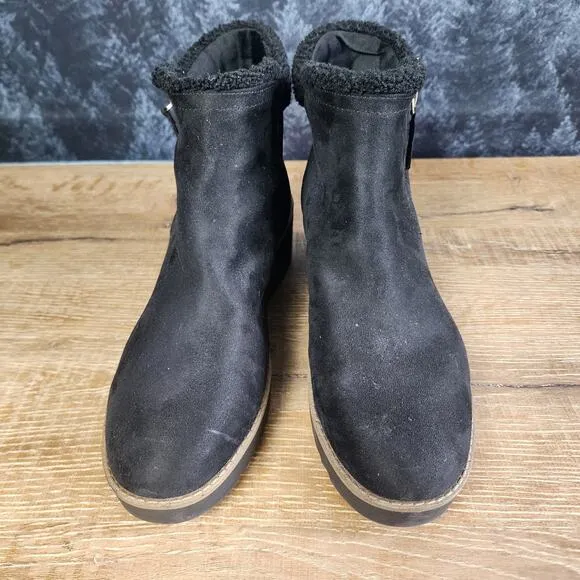 Bandolino Faux Fur Black Wedge Ankle Boots | Women's 11M