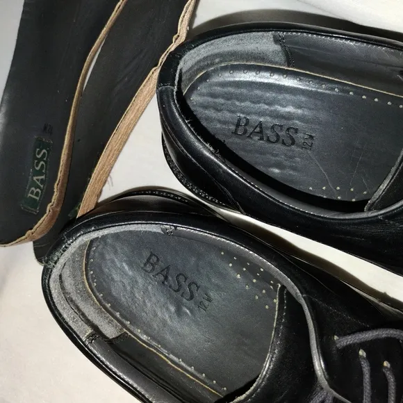 Bass Men's Size 12M Black Leather Oxfords Comfortable Dressy Lace Up Work Shoes