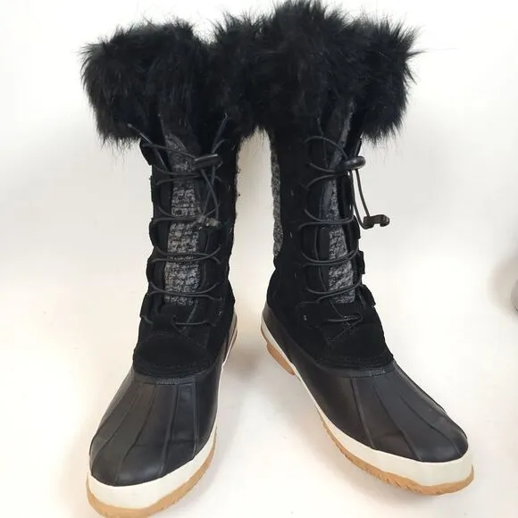 Bearpaw Rory Faux Fur Waterproof duck Boots shoes black mid calf Size 6