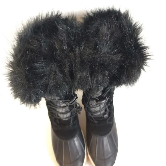 Bearpaw Rory Faux Fur Waterproof duck Boots shoes black mid calf Size 6