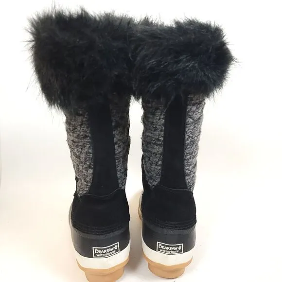 Bearpaw Rory Faux Fur Waterproof duck Boots shoes black mid calf Size 6