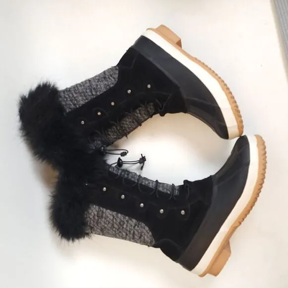 Bearpaw Rory Faux Fur Waterproof duck Boots shoes black mid calf Size 6