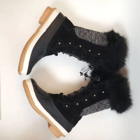 Bearpaw Rory Faux Fur Waterproof duck Boots shoes black mid calf Size 6