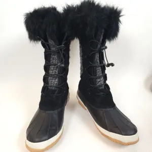 Bearpaw Rory Faux Fur Waterproof duck Boots shoes black mid calf Size 6