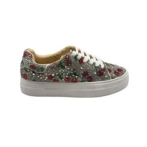 Betsey Johnson Sidney Floral Rhinestone Womens Shoes Size 6.5M Silver Red Green