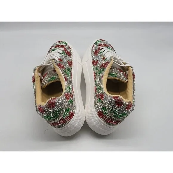 Betsey Johnson Sidney Floral Rhinestone Womens Shoes Size 6.5M Silver Red Green