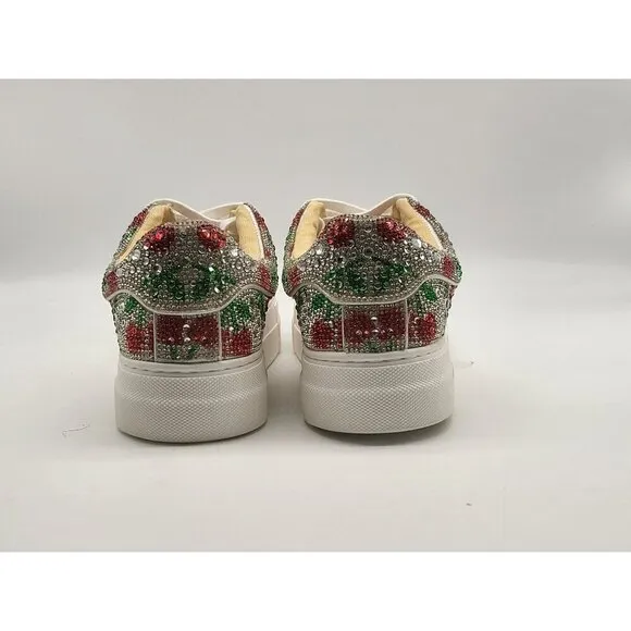 Betsey Johnson Sidney Floral Rhinestone Womens Shoes Size 6.5M Silver Red Green