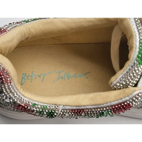 Betsey Johnson Sidney Floral Rhinestone Womens Shoes Size 6.5M Silver Red Green