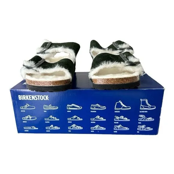 Birkenstock Arizona Shearling  Faux Fur Mountain View Green Women 6 Men 4 Narrow