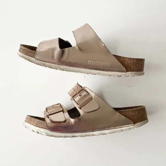 BIRKENSTOCK Arizona Rose Gold Leather Sandals Slides Size 36 regular 5-5.5