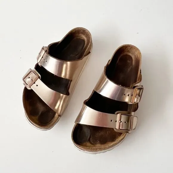 BIRKENSTOCK Arizona Rose Gold Leather Sandals Slides Size 36 regular 5-5.5