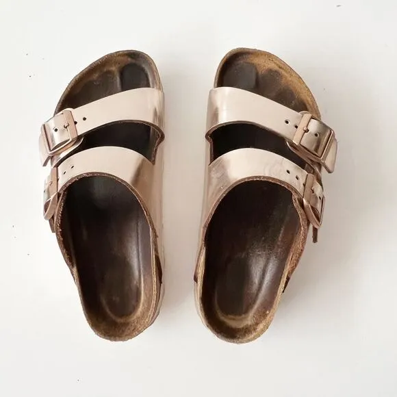 BIRKENSTOCK Arizona Rose Gold Leather Sandals Slides Size 36 regular 5-5.5