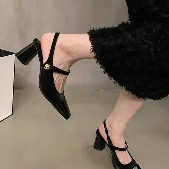 Black Casual Fashionable Women's Elegant Square Toe Studded Mary Jane Shoes