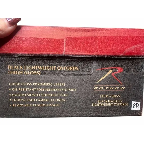 Black HI Gloss ROTHCO Corfram Military Dress Uniform Patent Leather Oxford 8R