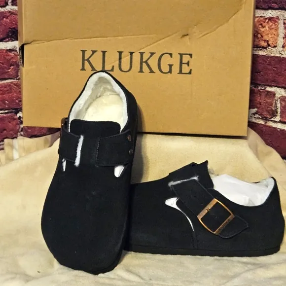 Black Slip-On Loafers with Buckle and Soft Material
