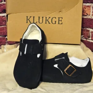 Black Slip-On Loafers with Buckle and Soft Material