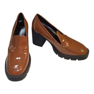 Blondo Brown Patent Leather Josie Waterproof Heeled Chunky Mule Loafers Size 10