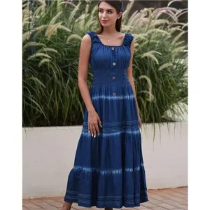 Blue‎ Sleeveless Denim Long Maxi Dress A-line Casual Boho Flowy Sundress