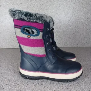 BOGS Arcata Stripe Waterproof Winter Rain Snow Boots Kids 2Y Faux Fur Shoes