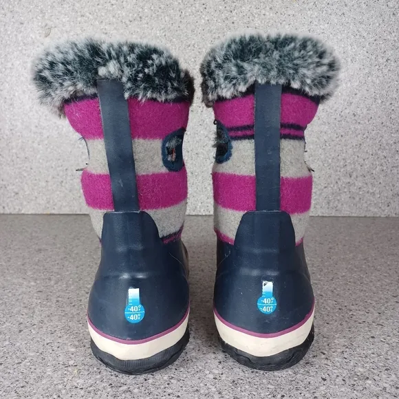 BOGS Arcata Stripe Waterproof Winter Rain Snow Boots Kids 2Y Faux Fur Shoes