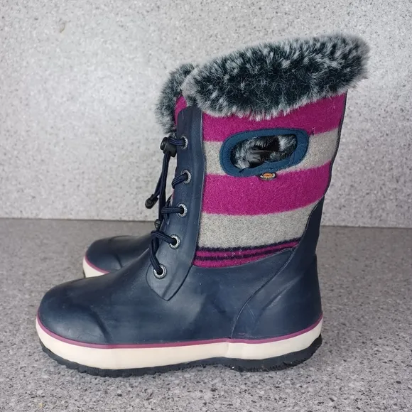 BOGS Arcata Stripe Waterproof Winter Rain Snow Boots Kids 2Y Faux Fur Shoes