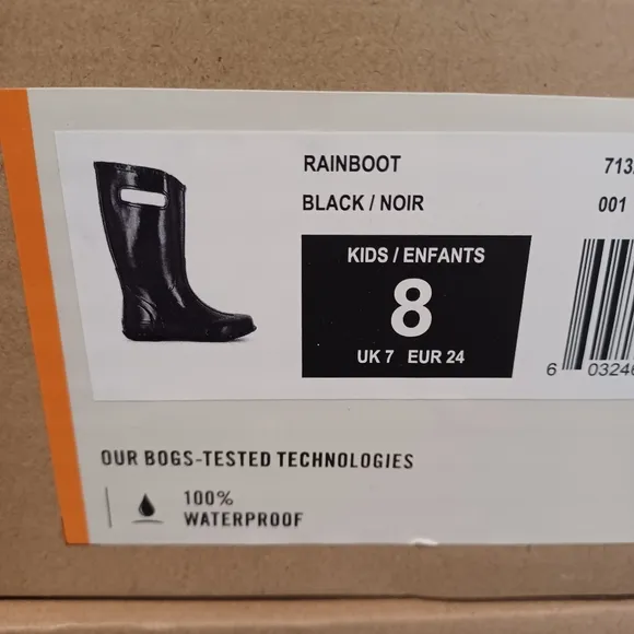 BOGS Black Waterproof Boots Kids Rainboot Shoes