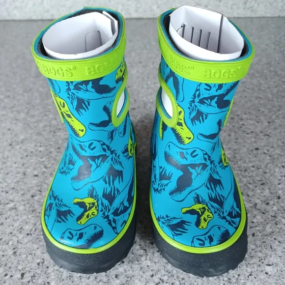 BOGS Rainboot Skipper Blue Green Dino Dinosaur Kids Waterproof Shoes
