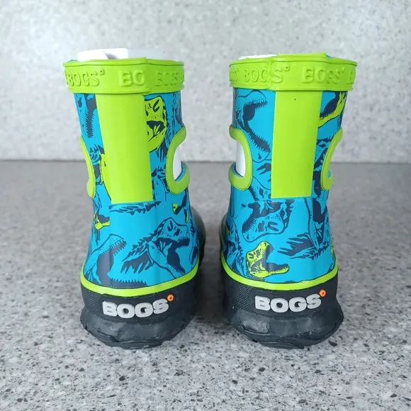 BOGS Rainboot Skipper Blue Green Dino Dinosaur Kids Waterproof Shoes