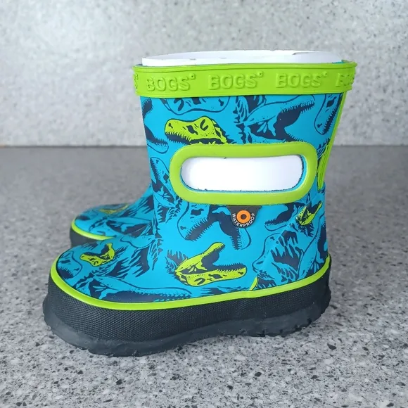 BOGS Rainboot Skipper Blue Green Dino Dinosaur Kids Waterproof Shoes