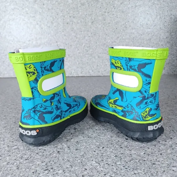 BOGS Rainboot Skipper Blue Green Dino Dinosaur Kids Waterproof Shoes