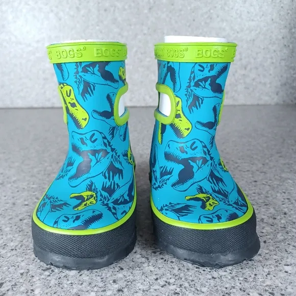 BOGS Rainboot Skipper Blue Green Dino Dinosaur Kids Waterproof Shoes