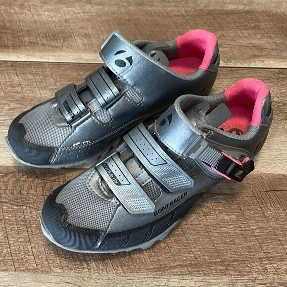 Bontrager Womens Evoke DLX Road Mountain Cycling Spin Shoes &amp; Clips Gray Size 7.