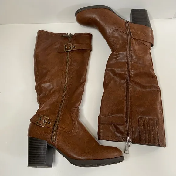 Boots Brown Knee High Womens White Mountain Dover Harness Cognac Size 10