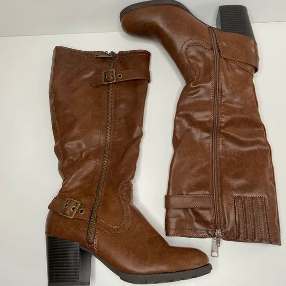 Boots Brown Knee High Womens White Mountain Dover Harness Cognac Size 10