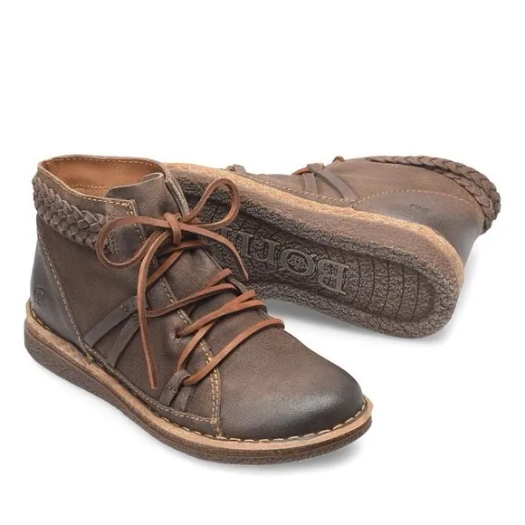 BORN | Temple II Leather Laced Ankle Boot in Distressed Gray | Sz 9