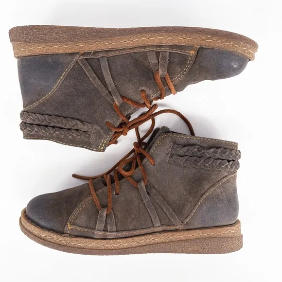 BORN | Temple II Leather Laced Ankle Boot in Distressed Gray | Sz 9