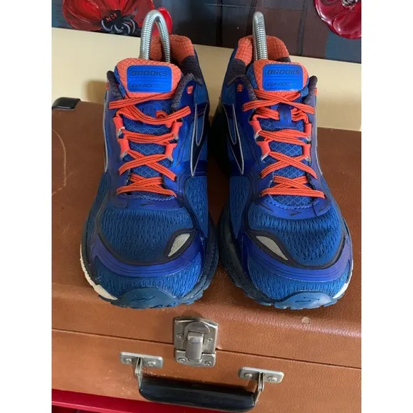 Brooks Ghost 8 Running Shoes Cushioning Athletic Blue Orange Mens Size 10