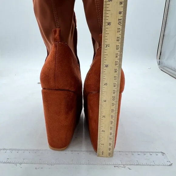 Brown Platform Women Comfortable Wedge High Heel Point Toe Fancy Pull On Boot