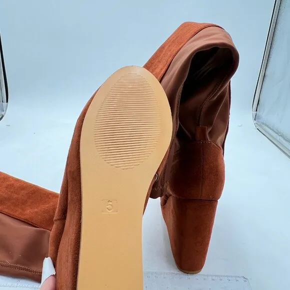 Brown Platform Women Comfortable Wedge High Heel Point Toe Fancy Pull On Boot