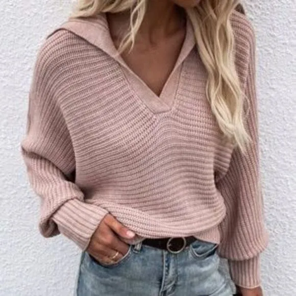 Burgundy V neck Collar Knit Sweater Top Minimalist y2k