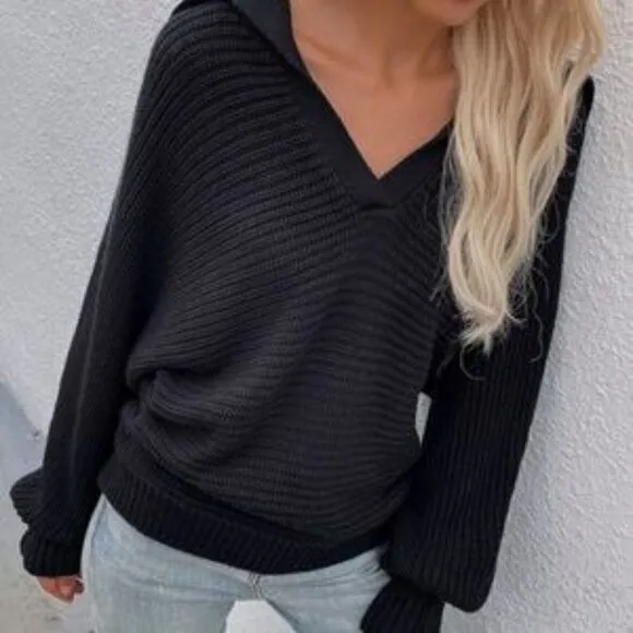 Burgundy V neck Collar Knit Sweater Top Minimalist y2k