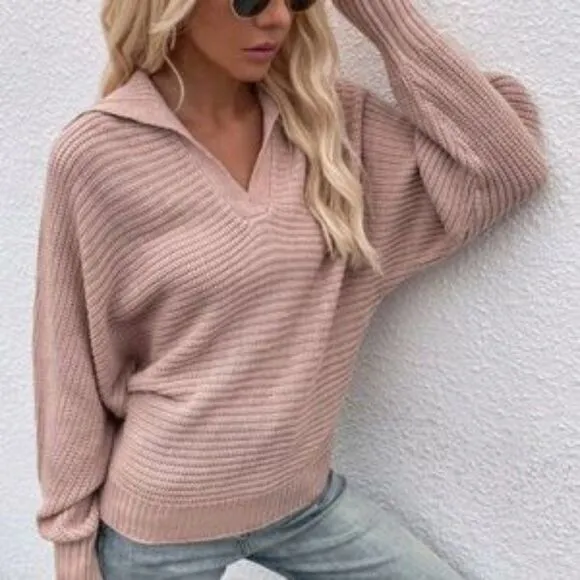 Burgundy V neck Collar Knit Sweater Top Minimalist y2k